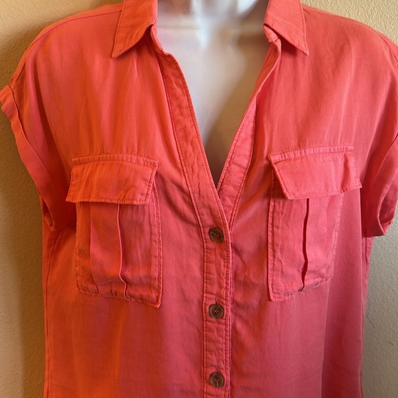 Love Tree Button Down Top Size Small Coral Relaxed Fit Short Cap Sleeves - Picture 3 of 15